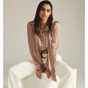 Anthropologie Brown Plaid Blouse